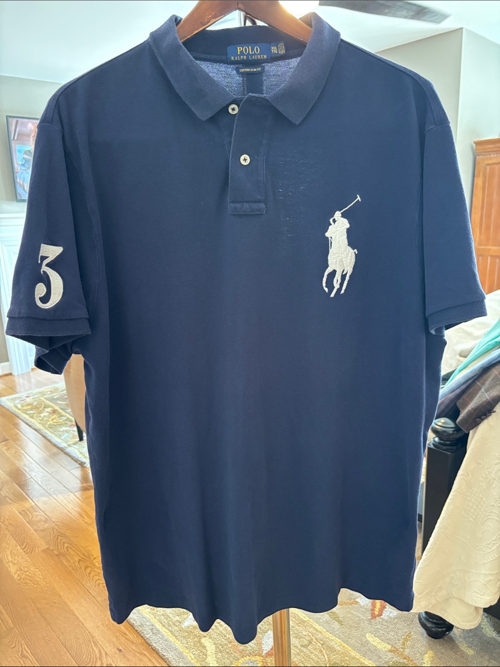 Polo by Ralph Lauren Navy Polo with White Big Pony and Sleeve Number